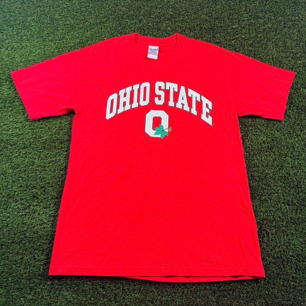 90s Vintage Ohio State Buckeyes T-Shirt Gildan Ultra Cotton Red Graphic Medium